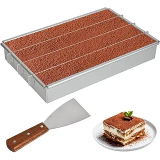 Allecto plus – Rechteckiger Backrahmen, verstellbare Backform, Antihaftbeschichtung, Aluminiumlegierung, 4 Fächer, Spatel, Kuchenbacken