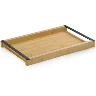 Kela Serviertablett , Schwarz, Hellbraun , Holz , Bambus , rechteckig , 27.5x4x43 cm , Geschirr, Tischkultur & Serviergeschirr, Tabletts