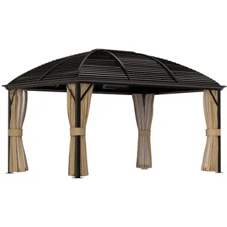 Outsunny Pavillon mit Hardtop 4x3 m , Braun , Metall , 298x280x398 cm , Sonnenschutz, Pavillons