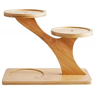 SUPRROW 3er Pack sukkulente keramische Pflanzentöpfe Holzständer,Sukkulenten Töpfe Holzständer, Bambus-Tablett, Dekoration aus Bambus für Home Office Desktop Windowsill Dekor