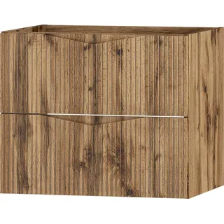 Badezimmer Waschbeckenschrank mit 60 cm Breite in Eiche mit gerillter Front, 2 Schubladen - CALURI-140