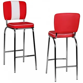 2er Set Barhocker American Diner Barstuhl 50er Jahre Retro Stuhl US Doppelpack - Rot