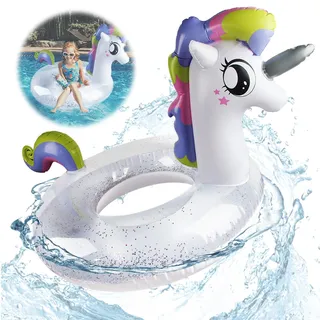 Schwimmring Einhorn, Dwafill Schwimmtiere Einhorn, Schwimmparty, Schwimmtier, Schwimmreifen, Schwimmring, Sommer, Strand, Pool, Party (Weiß)