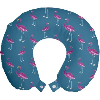 ABAKUHAUS Blau und Pink Reisekissen Nackenstütze, exotische Flamingo, Schaumstoff Reiseartikel für Flugzeug und Auto, 30x30 cm, Dunkle Türkis Rosa - Blau