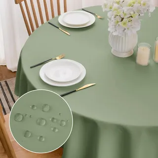 Softalker Tischdecke Outdoor Wetterfest rund 140 cm Grün abwaschbar wasserabweisend schmutzabweisend Tischtuch Tablecloth für Terrasse,Garten,Sommer,Ostern,Party, Picknick,Café,Balkon,Couchtisch