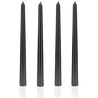 Ovaletta 4 Stück Stabkerzen Schwarz, Spitzkerzen, Lange Kerzen für Hochzeit, Geburtstag - Höhe 25 cm, Durchmesser 2,1 cm, Brenndauer ca. 7 Stunden