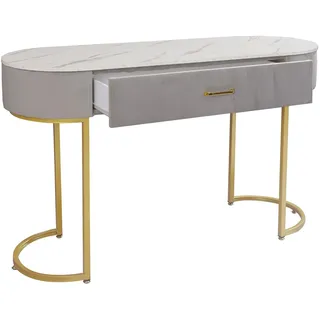 Menzzo Paloma Schminktisch, Taupe mit Samtbezug, 1 Schublade