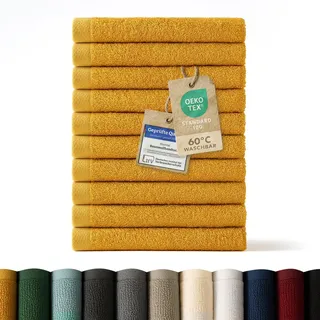 Blumtal Premium Frottier Gästehandtücher Set 12 teilig 100% Baumwolle - Oeko-TEX zertifiziertes Gästehandtuch 12x (30x30 cm) - Ultra saugstarkes Gästetücher Set waschbar °60 - Handtücher Gelb