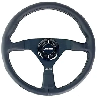occ motor sport Flacher Bodenlenkrad Auto Classic Modell Nappa Leder Schwarze Arme - Auto Flaches Spüllenkrad - 350 Mm (14 Zoll)