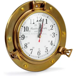 Nagina International 9 "Antik Messing Premium nautische Wand Dekor Vintage Time Clock | Piraten Bullauge dekorative Uhr (Franklin & Murphy's Vintage Dial)