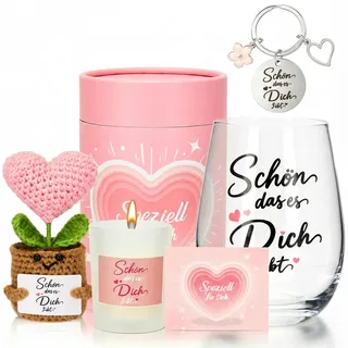 Fegat Geschenke für Freundin Frauen - Schön Dass Es Dich Gibt, 18oz Weingläser Set Jahrestag Geburtstag Dankeschön Geschenke, Personalisierte Geschenken Weinglas für Frauen Kollege Mama (540ml)