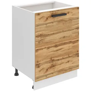 Belini Unterschrank Küche, Küchenunterschrank 60 cm Breite. SD Küchenunterschrank ohne Arbeitsplatte. Küchenschrank mit 1 Tür, Wotan-Eiche - Braun