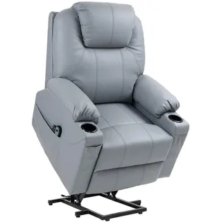 Homcom Fernsehsessel mit Aufstehhilfe Elektrisch, Relaxsessel mit Massagefunktion, Liegefunktion, Ruhesessel mit Becherhalter, Fernbedienung und Seitentasche, Grau Kunststoff, 99x106x88 cm, Wohnzimmer, Sessel, Polstersessel