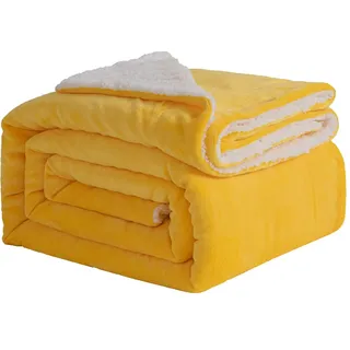 Good Nite Decke, 150 x 200 cm, wendbare Sherpa-Fleecedecke, Flauschige Polyester-Decke, weich und warm, Bettdecken für Zuhause und Reisen (gelb, doppelt)
