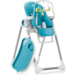 Sweety Fox Hochstuhl Baby mit Liegefunktion - Verstehllbar und Klappbar, Kinderstuhl mit Sicherheitsgurt - Mitwachsender Kinderhochstuhl 6 Monaten bis 3 Jahren, max. 15 kg - Blau