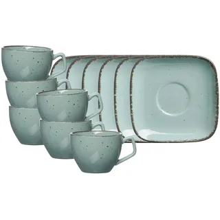 Ritzenhoff & Breker Casa Espresso-Set 12-teilig, Espressotassen (80 ml) mit Untertassen (10 cm) für 6 Personen, Charmanter Vintage-Look mit Unikat-Charakter, Porzellan, Blau