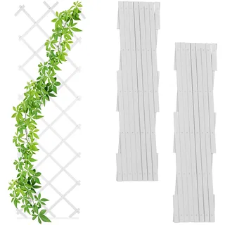 Relaxdays Rankgitter, 3er Set, ausziehbar, Rankhilfe Kletterpflanzen, Garten, Balkon, Terrasse, 180 cm, Kunststoff, weiß