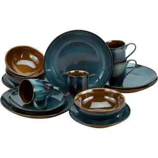 CreaTable Kombiservice »Geschirr-Set Mallorca« Service, Töpfereicharakter, 16 Teile, für 4 Personen, blau
