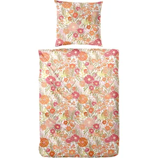 Primera Perkal-Bettwäsche Wonderful Floral Orange 155 x 220 cm + 80 x 80 cm