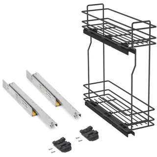 Emuca - Küchenmöbe Ausziehbarer Flaschenhalter, seitlich ausziehbar, sanftem Schließen, Modul 200mm, Grau anthrazit, Stahl