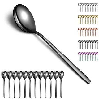 Berglander schwarze Suppenlöffel 12 Stück, titanschwarz beschichtet Edelstahl Moderner Tafellöffel, Esslöffel, ideal für Zuhause, Toilettenzimmer, Hotel, Hochzeit und Party, spülmaschinenfest
