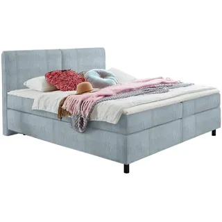 Hom`in Boxspringbett , Hellblau , Textil , H2 + H3 , Höhe ca. 19 cm , 160x200 cm , gepolstertes Kopfteil, Federkernmatratze, Stoffauswahl, Topper durchgehend, in verschiedenen Größen erhältlich, Matratze in verschiedenen Härtegraden erhältlich, Matratzenauswahl, Topperauswahl, Kopfteilauswahl , Schlafzimmer, Betten, Boxspringbetten