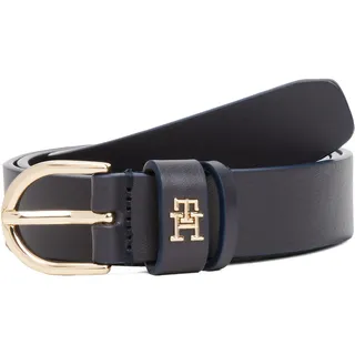 Ledergürtel TOMMY HILFIGER "ESSENTIAL EFFORTLESS 2.5 cm breit GOLD", Damen, Gr. 105, blau (space blau), Rindsleder, unifarben, Gürtel Ledergürtel, Logoemblem, weiche Haptik, ovale Einfachdornschließe