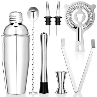 Newaner 750 ML Cocktail Set, 8 STK Edelstahl Shaker Mixer,Barkeeper zubehör | professionelle mit shaker, doppel messbecher, löffel, Pourer, zum mischen von getränken, zuhause, bar, party (Silber)