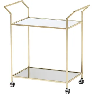 Wohnling Servierwagen Gold Glas Metall 73x78x37cm Beistelltisch auf Rollen - Gold