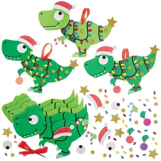 Baker Ross FX374 Tyrannosaurus Rex Moosgummi Dekoration Bastelset-8er Pack, Weihnachtsdekoration für Kinder zum Basteln, Dinosaurier Baumschmuck Bastelsets, Mittel