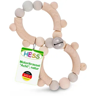 Hess Holzspielzeug 11094 - Motorikrassel aus Holz, in Form einer Acht, mit beweglichen Teilen, für Babys ab 6 Monaten, handgefertigt, nature rosa/blau, für Greifübungen