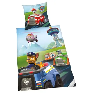 Herding Paw Patrol Bettwäsche-Set, Wendemotiv, Bettbezug 135 x 200 cm, Kopfkissenbezug 80 x 80 cm, Baumwolle/Linon
