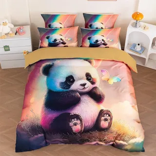 ZHDEDSP Kinder Bettwäsche-Set mit Panda-Motiv, 155x220 cm, Kissenbezug 80x80 cm, Mikrofaser