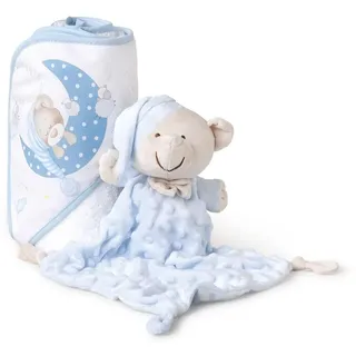 Interbaby Baby-Badetuch blau + Doudou Baby-Badetuch mit Kapuze, 100% Baumwolle, 100 x 100 cm, Uni, weich, schnell trocknend, ideal für Neugeborene, Babys und Kleinkinder, Design Bär Mütze