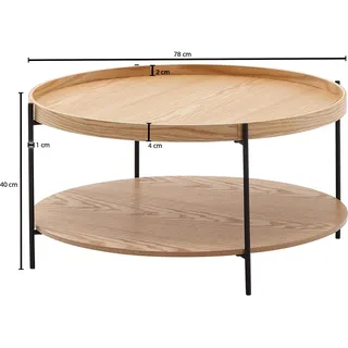 FineBuy Couchtisch Rund 80cm Skandinavisches Eiche Design Wohnzimmertisch 78x78x40 cm Holz Metall Sofatisch Tisch