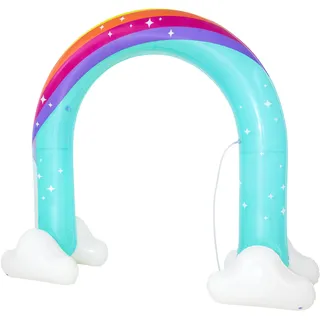 BESTWAY Wassersprinkler Riesen-Regenbogen, 221 x 71 x 193 cm, strapazierfähiges PVC, Wassersprinklerfunktion, Gartenschlauchanschluss, ab 2 Jahren, Sicherheitsventile, Regenbogen-Design