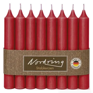 Nordring 8 Stabkerzen Rustik Rot 2,2 x 18 cm hoch durchgefärbt RAL-zertifiziert