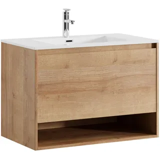 Badezimmer Badmöbel Set Genua 80 cm – Eiche – Schrank mit Waschbecken