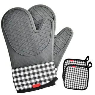 Ankway Ofenhandschuhe Topfhandschuhe 4er Set, Hitzebeständige Backhandschuhe, Topfhandschuhe aus weicher Baumwolle, Lange Flexible Dicke silikon Kochhandschuhe für Kochen Backen Grillen