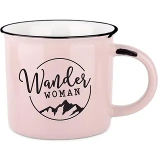 Vintage-Becher aus Keramik im Emaille-Look, Wanderwoman, 400 ml
