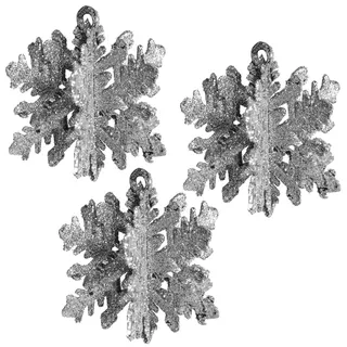 Christmas 3D Glitzer Schneeflocken 3er Set 7cm Hängende Deko am Baum - Silber