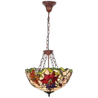 Casa Padrino Luxus Tiffany Hängeleuchte Mehrfarbig / Braun Ø 40 x H. 85 cm - Art Deco Tiffany Hängelampe - Wohnzimmer Hängeleuchte - Deko Hängeleuchte - Luxus Tiffany Leuchten - Art Deco Leuchten - Braun