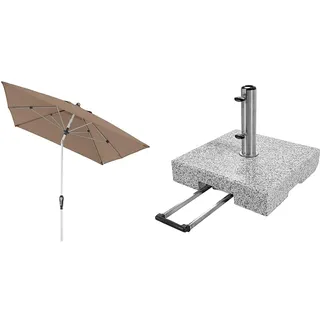 Doppler Sonnenschirm Aluminium 190x290 Greige Granit-Sonnenschirmständer mit Ausziehgriff 72kg