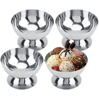 4 Stück Eisbecher Ø 10cm 200ml Edelstahl Dessertschale Cocktail Gläser Dessertschale mit Fuß, Ice Cream Sundae Dessertgläser für Obst Salat Joghurt und Fruchtpudding, für Hochzeiten, Partys (Short)
