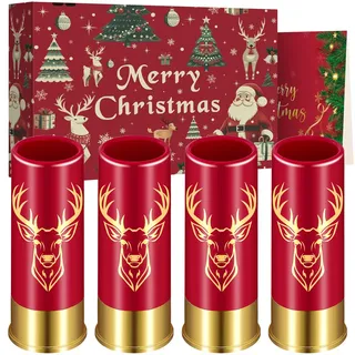 Hirschkopf Plastik Schnapsgläser, Weihnachtsgeschenkbox, 4 Stück, 45ml, Rot
