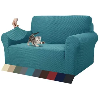 MAXIJIN Jacquard Sofabezug 2 Sitzer Couchbezug Stretch Sofahusse für Wohnzimmer Sofa-bezug für Hunde Haustiere Schonbezug Sofa mit Anti-Rutsch-Schäume (2 Sitzer, Pfauenblau)