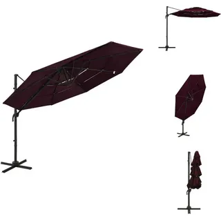 vidaXL Sonnenschirm mit Aluminium-Mast 4-lagig Bordeauxrot 3x3 m - Sonnenschirme & Sonnenschutze - Rot