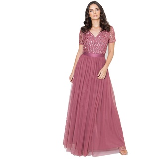 Maya Deluxe Damen Maya Deluxe Maxi Dress for Women Ladies Bridesmaid V-neck Plus Size Ball Gown Short Sleeves Long Ele Brautjungfernkleid, Desert Rose, 54 EU