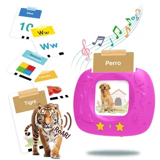 Homestec Lernkarten-Set für Kinder 2-4 Jahre | Spanische Sprechende Lernkarten mit Geräuschen, 288 Wörter 144 Karten, Sprachlernspielzeug –Spielzeug Geschenkidee für Jungen & Mädchen