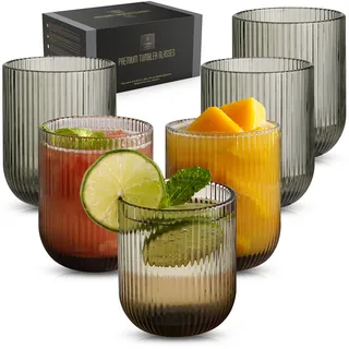 TKNO Set mit 6 geriffelten Gläsern 260 ml, Wassergläser, für Gin, Saft, Cocktail, Glaswaren, Origami-Stil, geriffelt, ideal für Zuhause, Restaurant, Veranstaltungen und Partys
